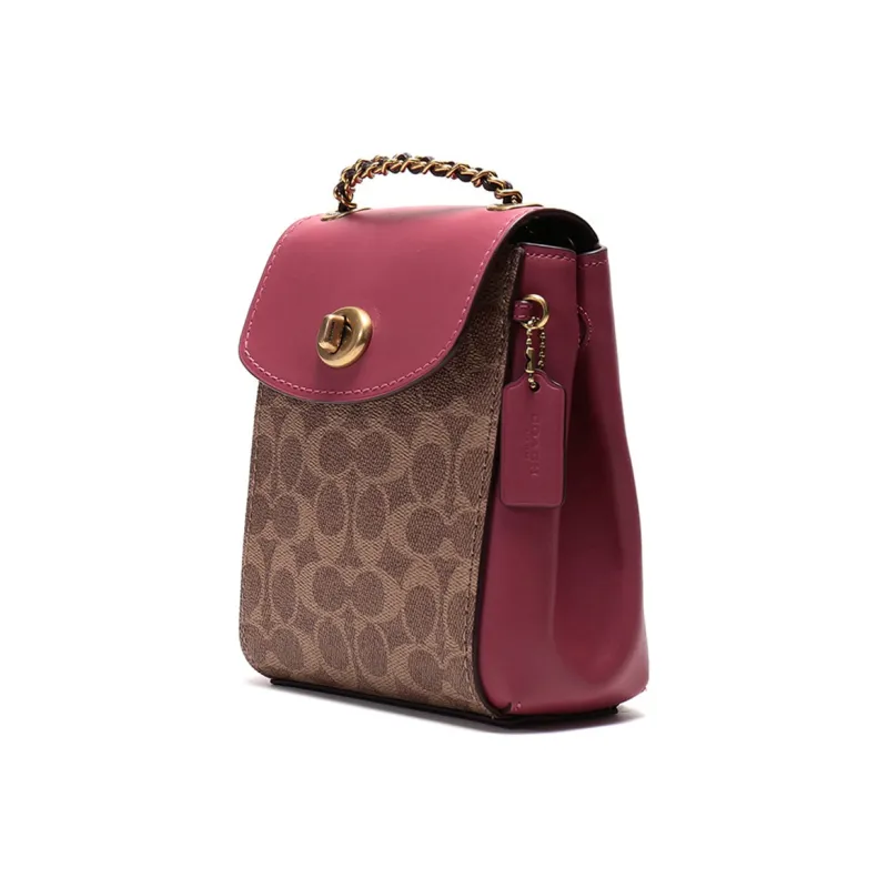 COACH Parker Calfskin With Coated Canvas Backpack Large Size Women's Khaki Gray Pink-2