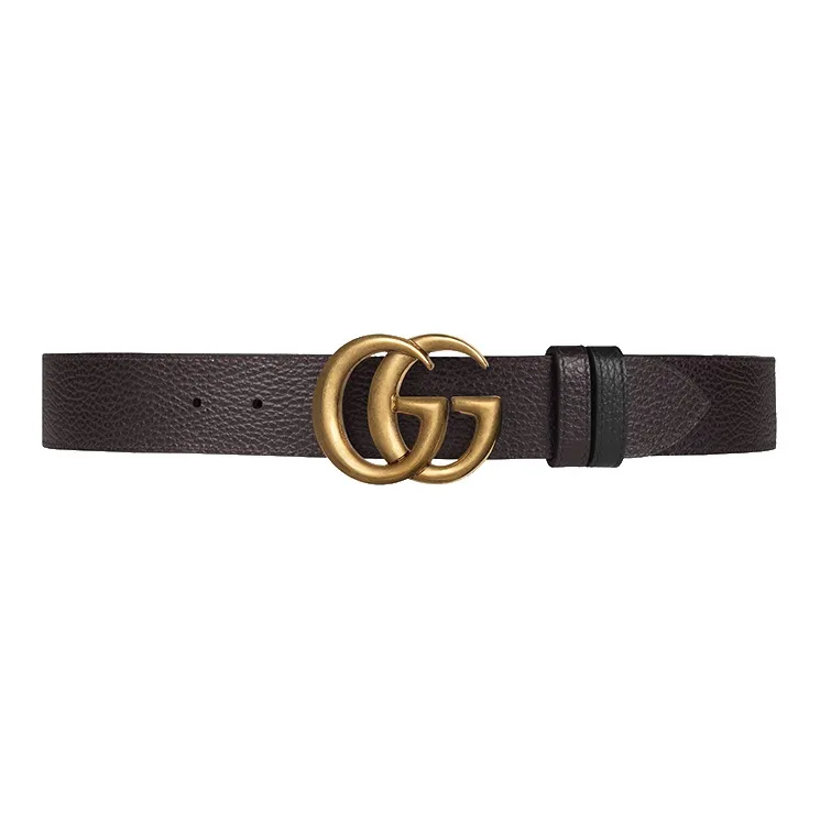 GUCCI Smooth Buckle, Gold Double G Double Sided Leather Belts Women's Black 3.7CM-1