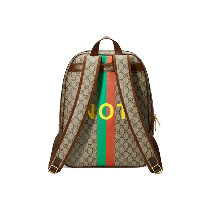 GUCCI Canvas With Leather Backpack Medium Size Unisex Ebony/Brown-3