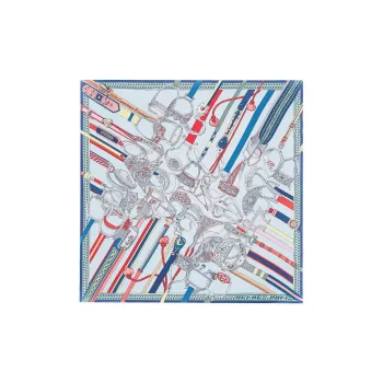 HERMES Silk Scarves Women's Sky Blue/Coral Red/Multicolor
