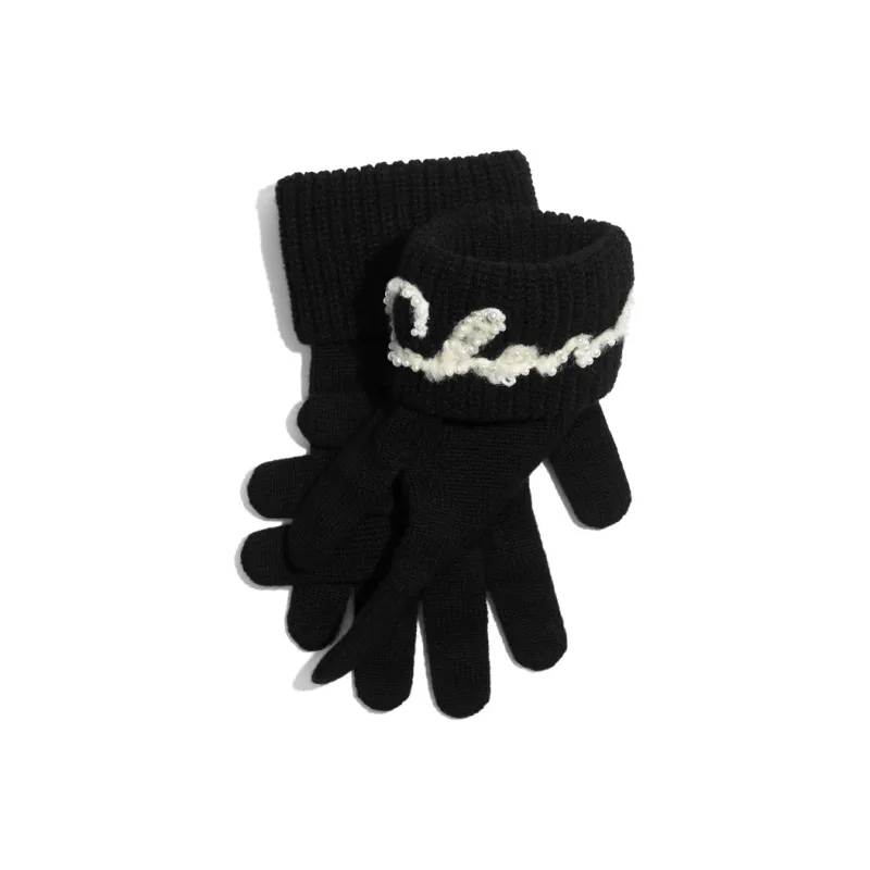 CHANEL Knit Gloves Women's Black-0