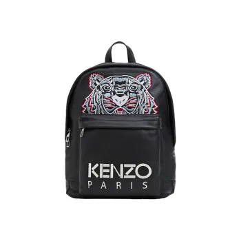 KENZO Classic Tiger Head Leather Backpack Men's Black