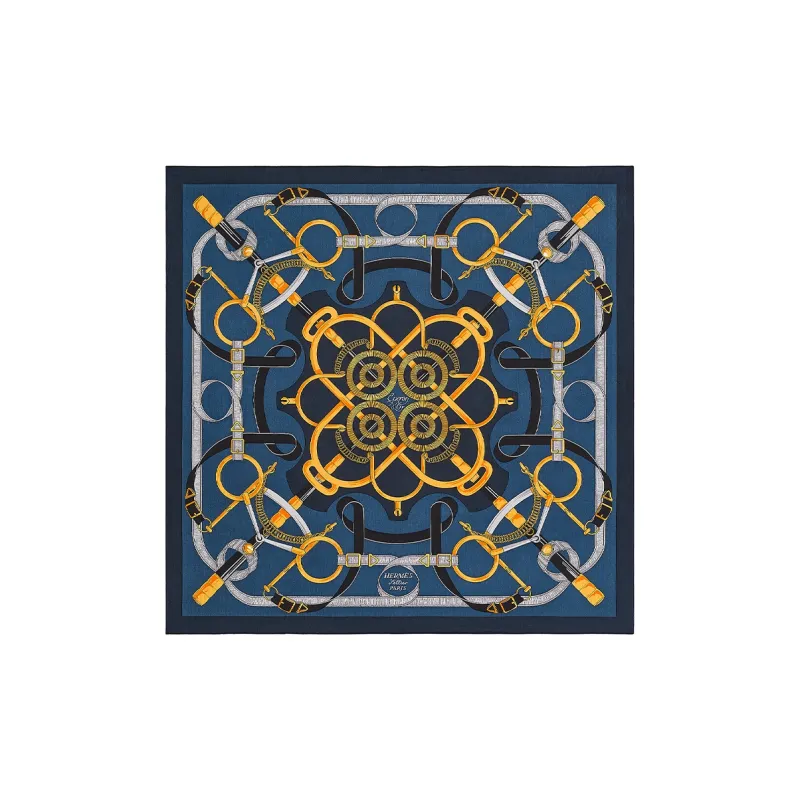 HERMES Serena Eperon D'OR Shawls Unisex Navy Blue-0