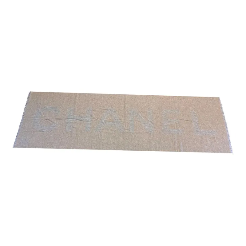 CHANEL Knit Scarves Unisex Beige Camel-3