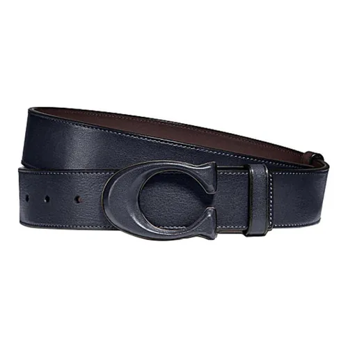 COACH Cow Leather Belts Men's Navy Blue Width  3.8cm