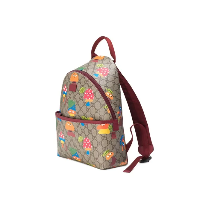 GUCCI Canvas With Leather Backpack Kids' Ebony & Burgundy-1