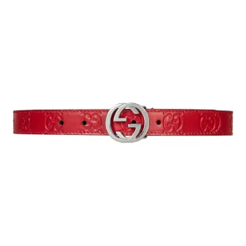 GUCCI Shiny Silver Logo Smooth Buckle PU Leather Belts Kids'