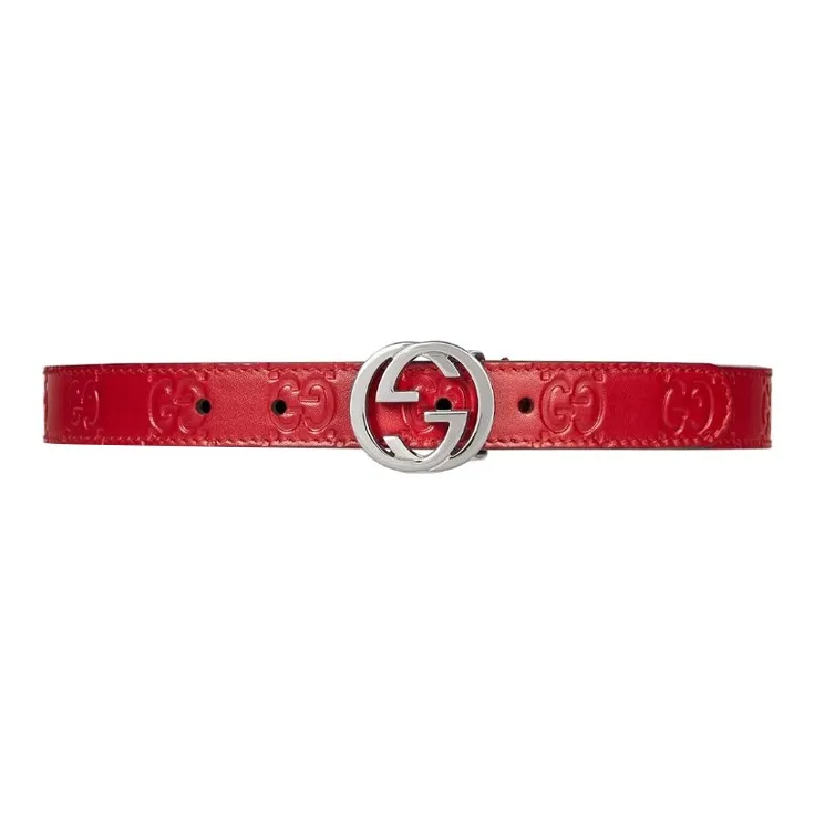 GUCCI Shiny Silver Logo Smooth Buckle PU Leather Belts Kids'-0