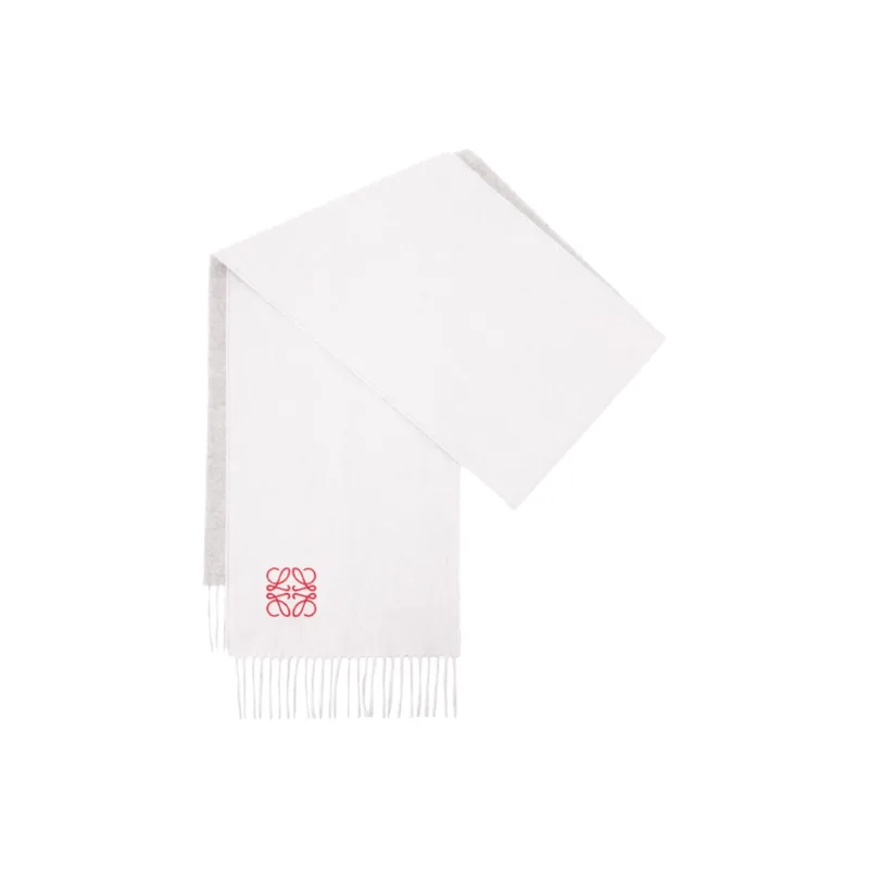 LOEWE Wool Knit Scarves Unisex White/Gray-1