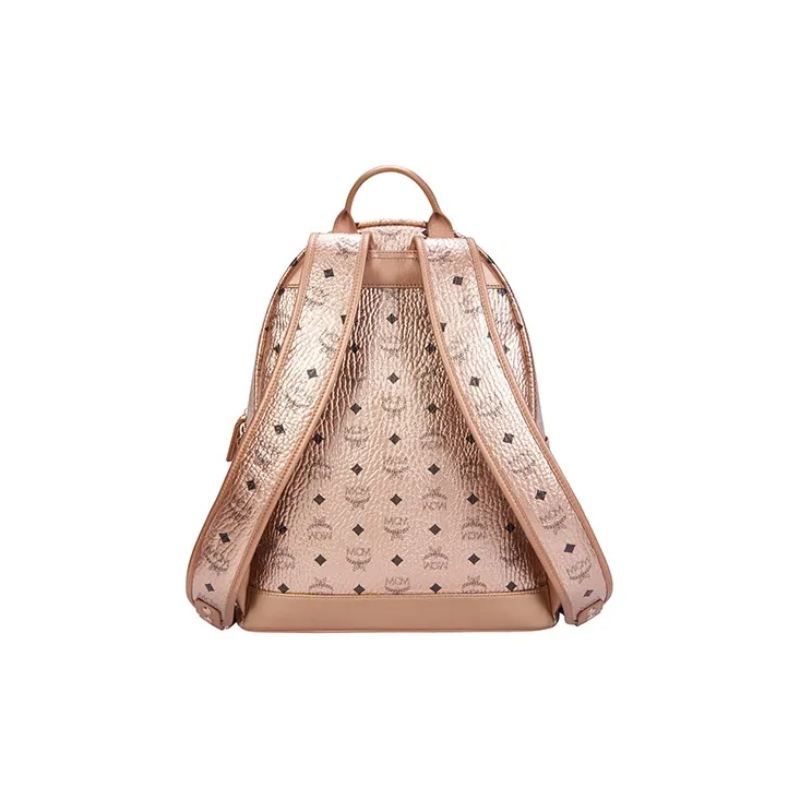 MCM Stark Visetos Canvas Backpack Medium Size Women's Champagne-3