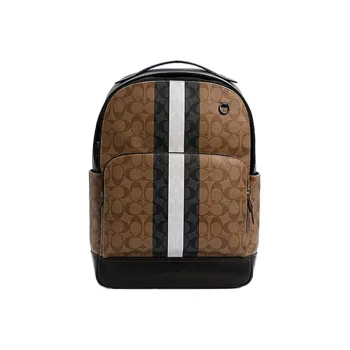 COACH Graham Canvas With Leather Backpack Regular Men's Khaki Monogram & Black