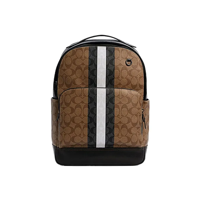 COACH Graham Canvas With Leather Backpack Regular Men's Khaki Monogram & Black-0