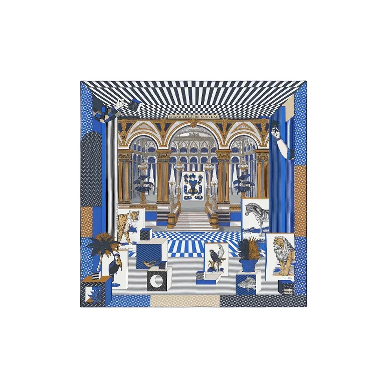 HERMES Silk Scarves Women's Royal Blue-0