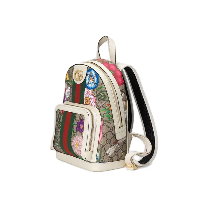 GUCCI Ophidia Canvas With Leather Backpack Small Size Women's Ebony/White/Multicolor-2