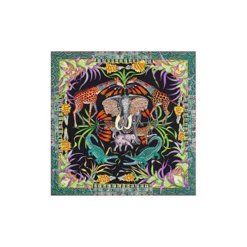 HERMES Silk Scarves Women's Black/Green/Orange