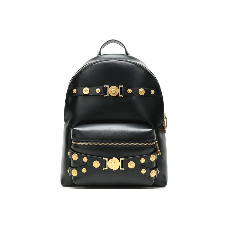 VERSACE Leather Backpack Regular Men's Black-0