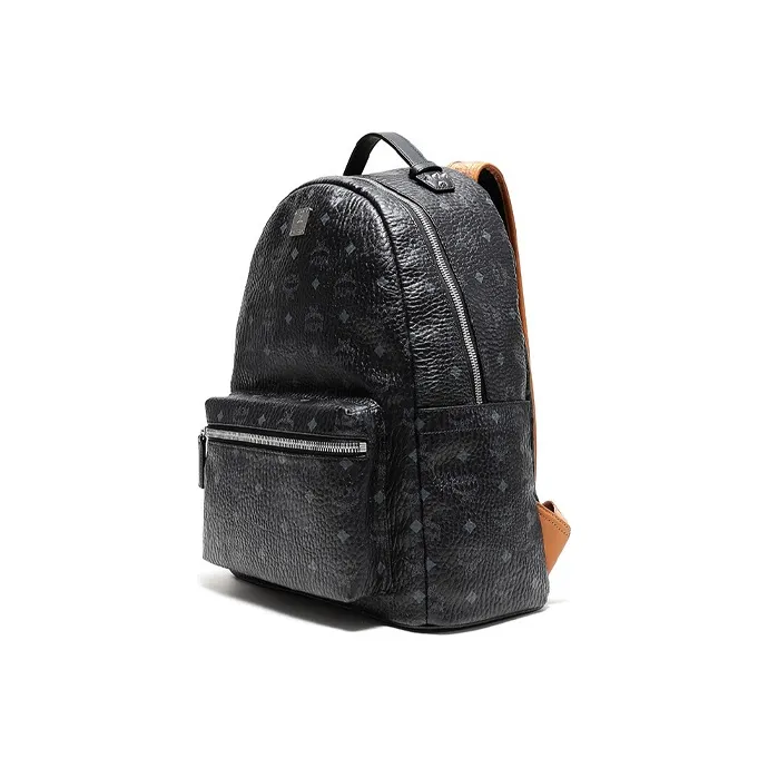 MCM Canvas With Canvas Backpack Large Size Unisex Black-1