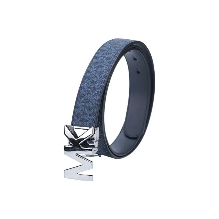 MICHAEL KORS Dense Carved Design Letter Print Smooth Buckle Leather Belts Men's Navy Blue-1