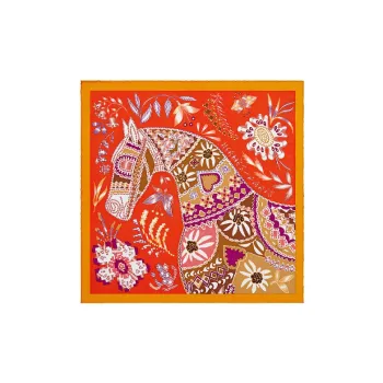 HERMES En Attendant Ulysse Silk Scarves Unisex Bougainvillea/Tobacco/Orange