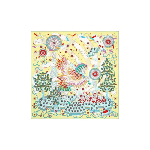 HERMES Silk Scarves Unisex Light Yellow