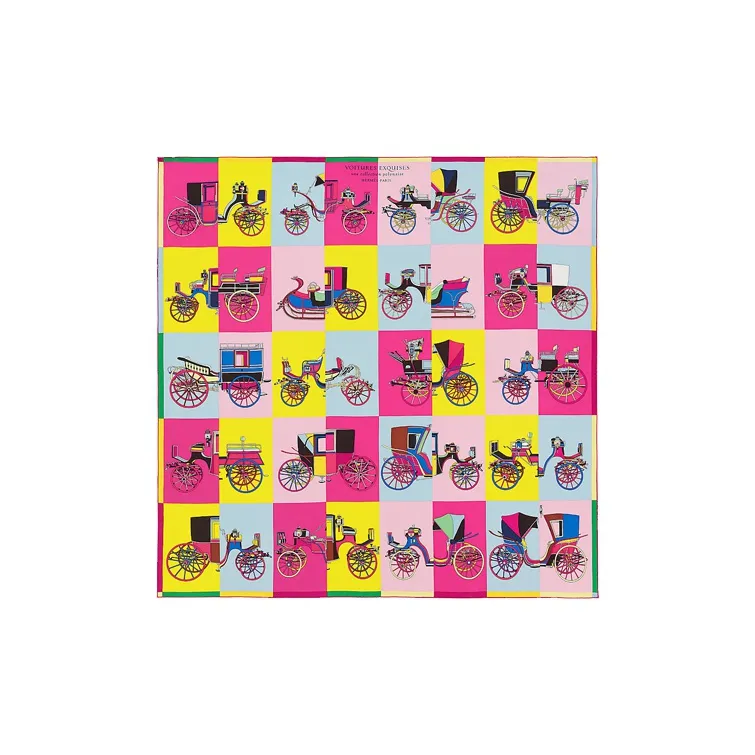 HERMES Silk Scarves Women's Pink/Bright Yellow-0