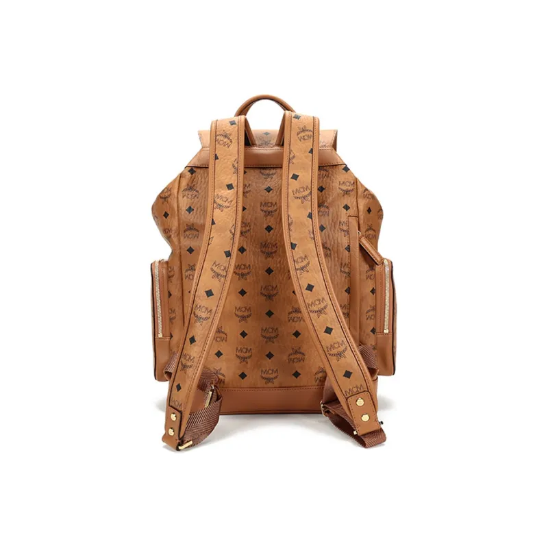 MCM Artificial Leather Backpack Medium Size Unisex Brown Cognac-3