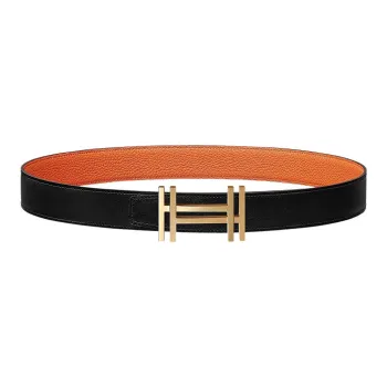HERMES Leather Belts Women's Black/Orange