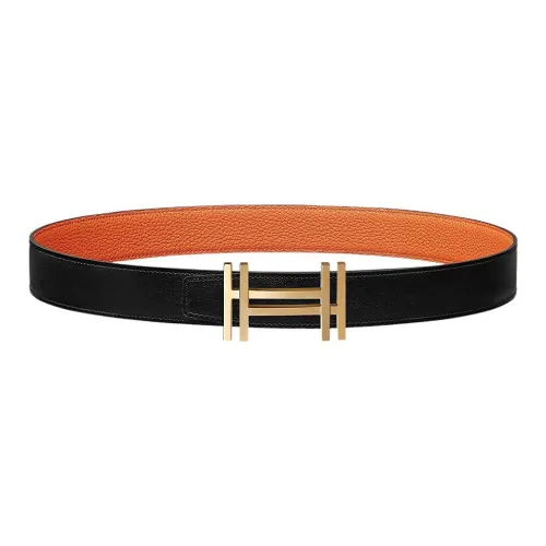 HERMES Leather Belts Women's Black/Orange