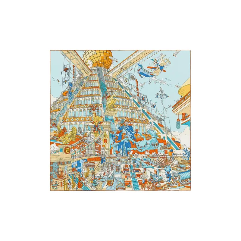 HERMES Silk Scarves Women's Orange/Blue-0