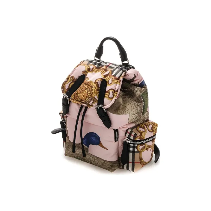 Burberry Calfskin Polyamide Backpack Medium Size Unisex Pink Print-1