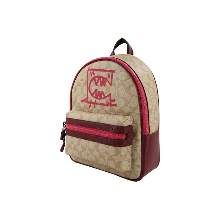 COACH X Guang Yu Charlie PVC Laminated Fabric Lining Backpack Large Size Women's Red & Brown Monogram-1