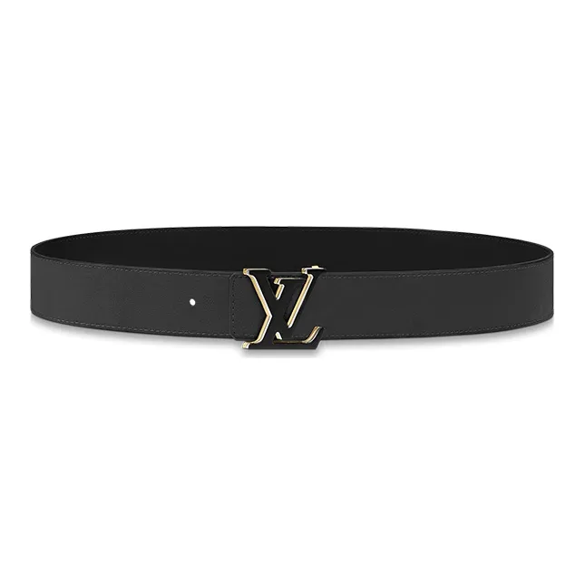 LOUIS VUITTON Cow Leather Leather Belts Men's Black Width: 4cm-0