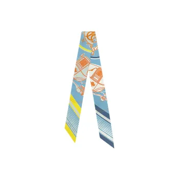 HERMES Small Silk Scarves Women's Light Blue Gray Yellow