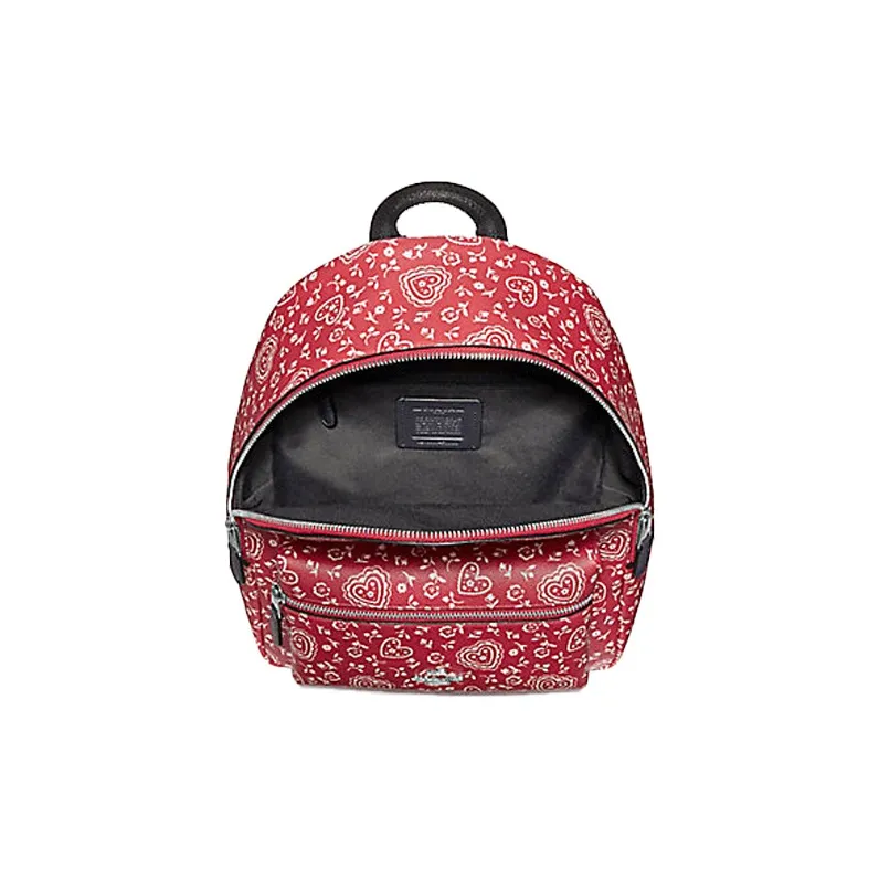 COACH Canvas With Leather Backpack Medium Size Women's Red-1