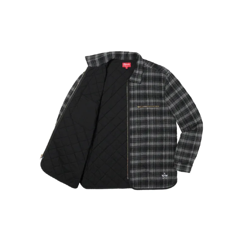Supreme Quilted Plaid Zip Up Shirt-1