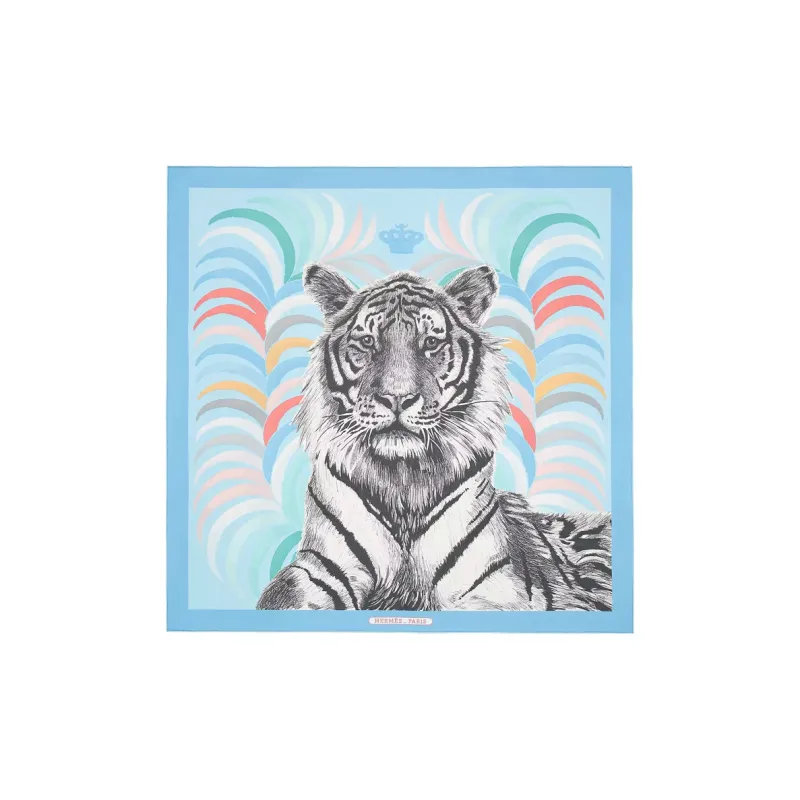 HERMES Tiger Of Kings Silk Scarves Women's Sky Blue-1