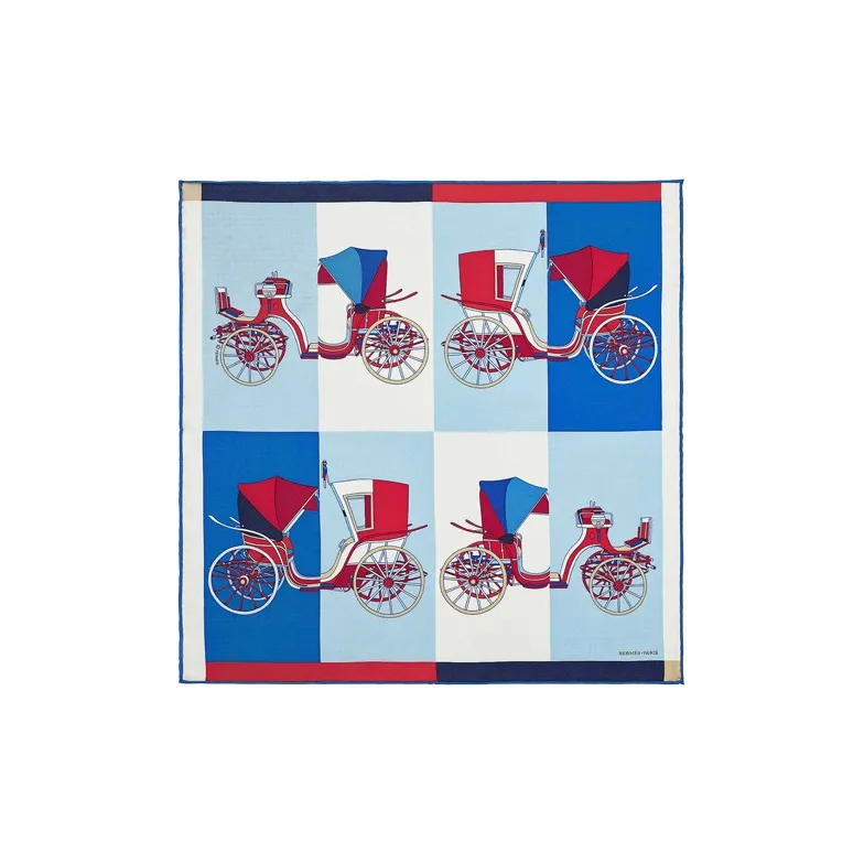 HERMES Voitures Exquises Silk Scarves Unisex Blue-0