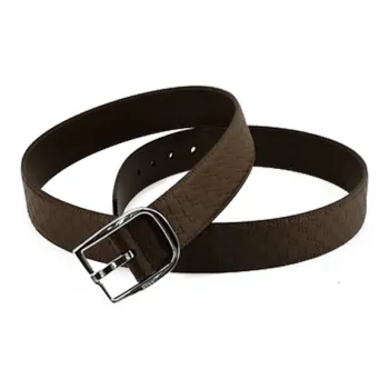 GUCCI GG Badge Letter Patterned Print Pin Buckle Cow Leather Belts Men's Dark Coffee Width 4cm