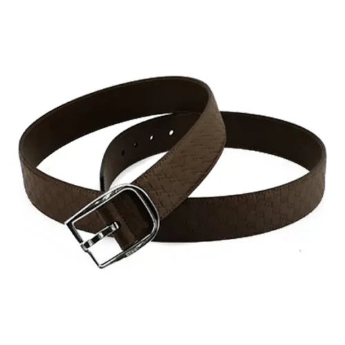GUCCI GG Badge Letter Patterned Print Pin Buckle Cow Leather Belts Men's Dark Coffee Width 4cm