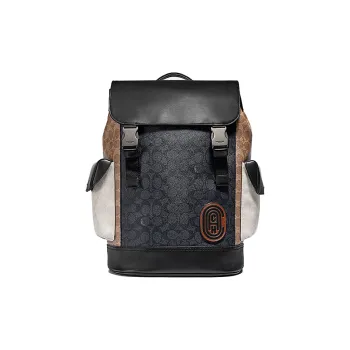 COACH Rivington Canvas With Calfskin Travel Bags Backpack Large Size Men's Charcoal Black & Brown