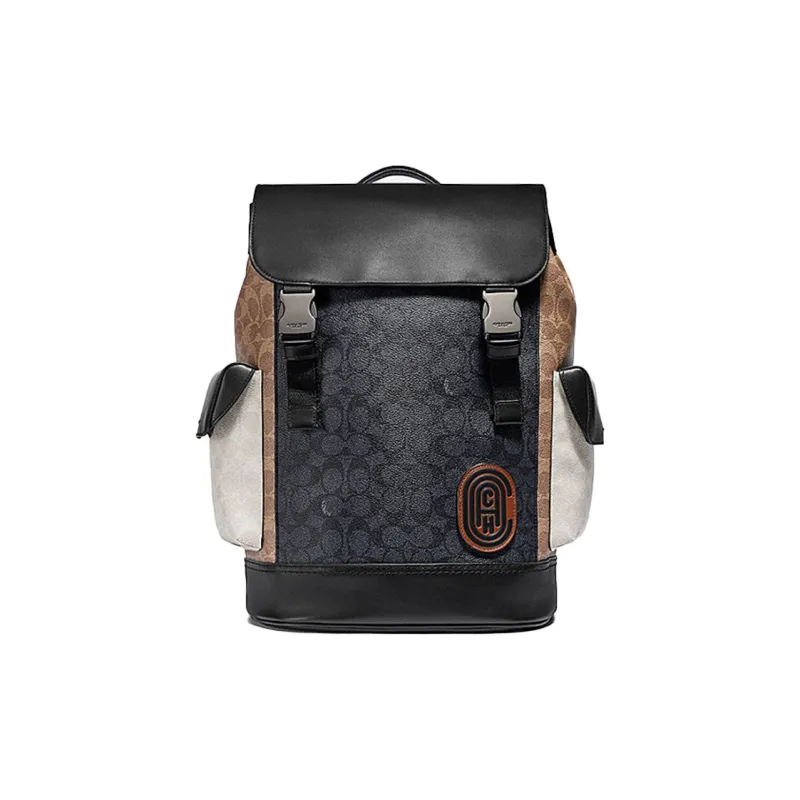 COACH Rivington Canvas With Calfskin Travel Bag Backpack Tubas Men's Charcoal Black & Brown-0
