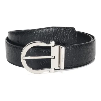 FERRAGAMO Cow Leather Belt Men's Black Dark Brown Width  3.5cm