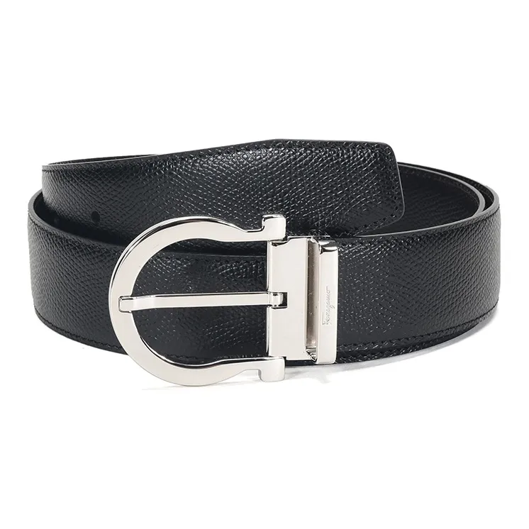 FERRAGAMO Cow Leather Belt Men's Black Dark Brown Width  3.5cm-0