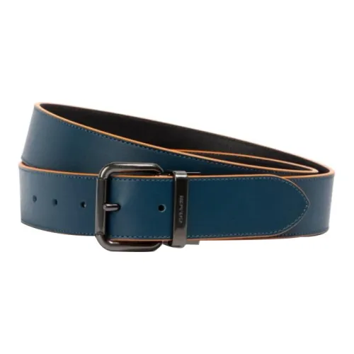 COACH Double-Sided Sea Blue Leather Belts Men's Width: 3.8cm