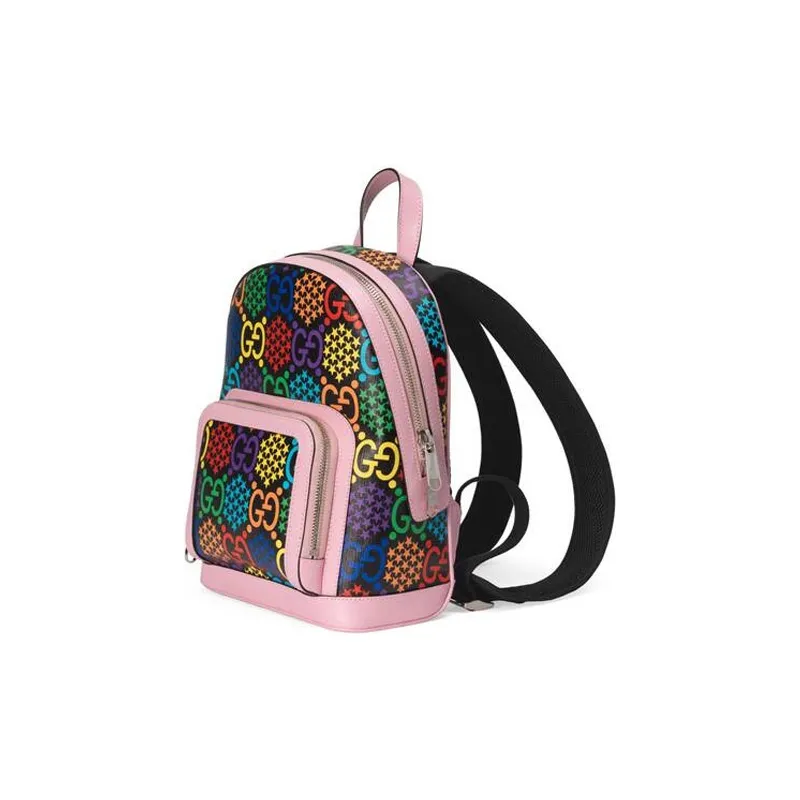 GUCCI Canvas With Leather Backpack Women's Pink/Multicolor Candy Color-2