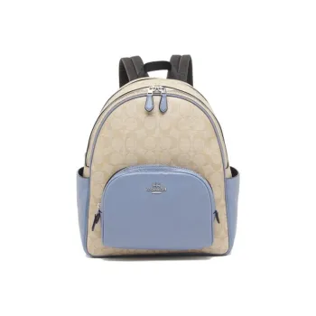 COACH Canvas With Leather Backpack Medium Size Women's Haze Purple With Khaki Monogram
