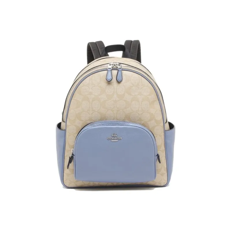 COACH Canvas With Leather Backpack Medium Size Women's Haze Purple With Khaki Monogram-0