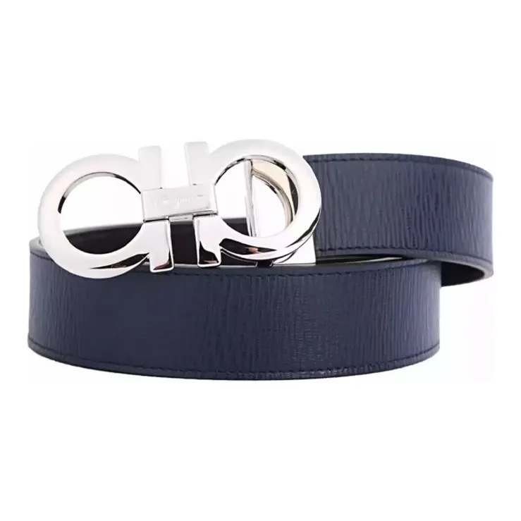 FERRAGAMO Cow Leather Belts Men's Black/Blue Width 3.5cm-1