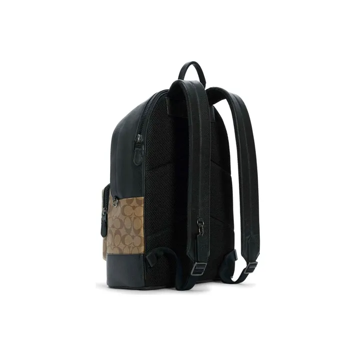 COACH Peanuts Snoopy Collaboration Canvas With Leather Backpack Tubas Men's Khaki Monogram & Black-1