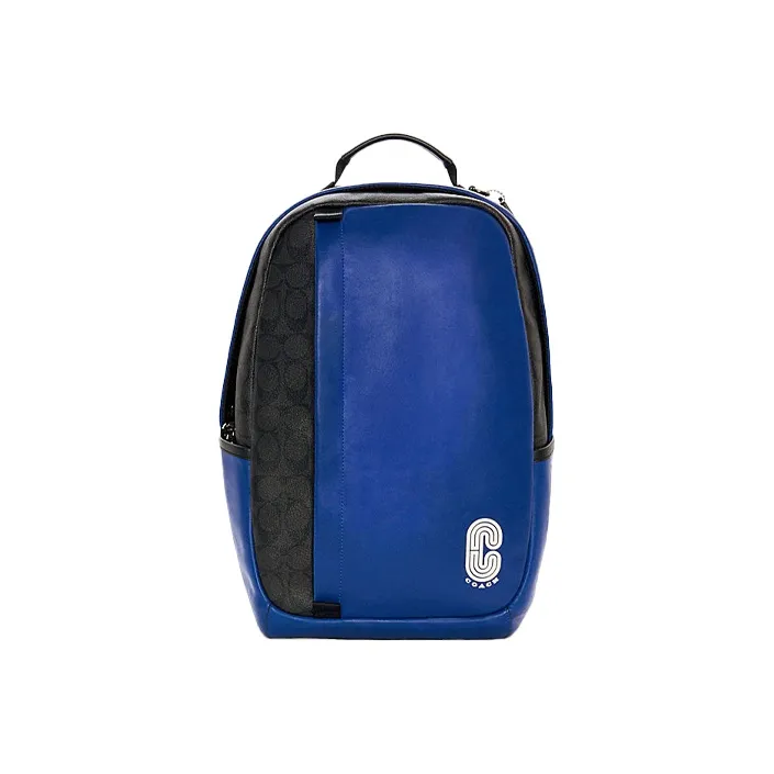 COACH Edge Canvas With Leather Backpack Large Size Men's Black & Blue-0